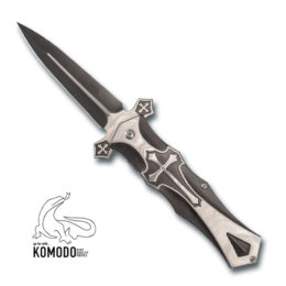 Komodo knife17510 Stainless Steel, black finish, Alum. handle, Satin belt-clip